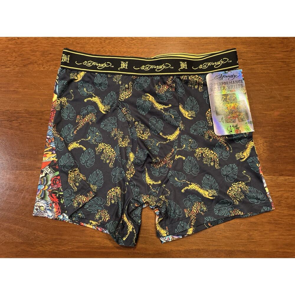 Medium Ed Hardy Black Graphic Tiger Boxer Briefs 2 Pack Performance NWT Tattoo